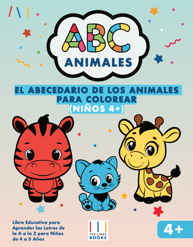 Libros para colorear para niños 4 años, libro ABC Colorear Animales y Aprender Abecedario, libros para colorear niños 4 años, libros para colorear animales, libros animales para niños, libros para dibujar animales, The Lines Books
